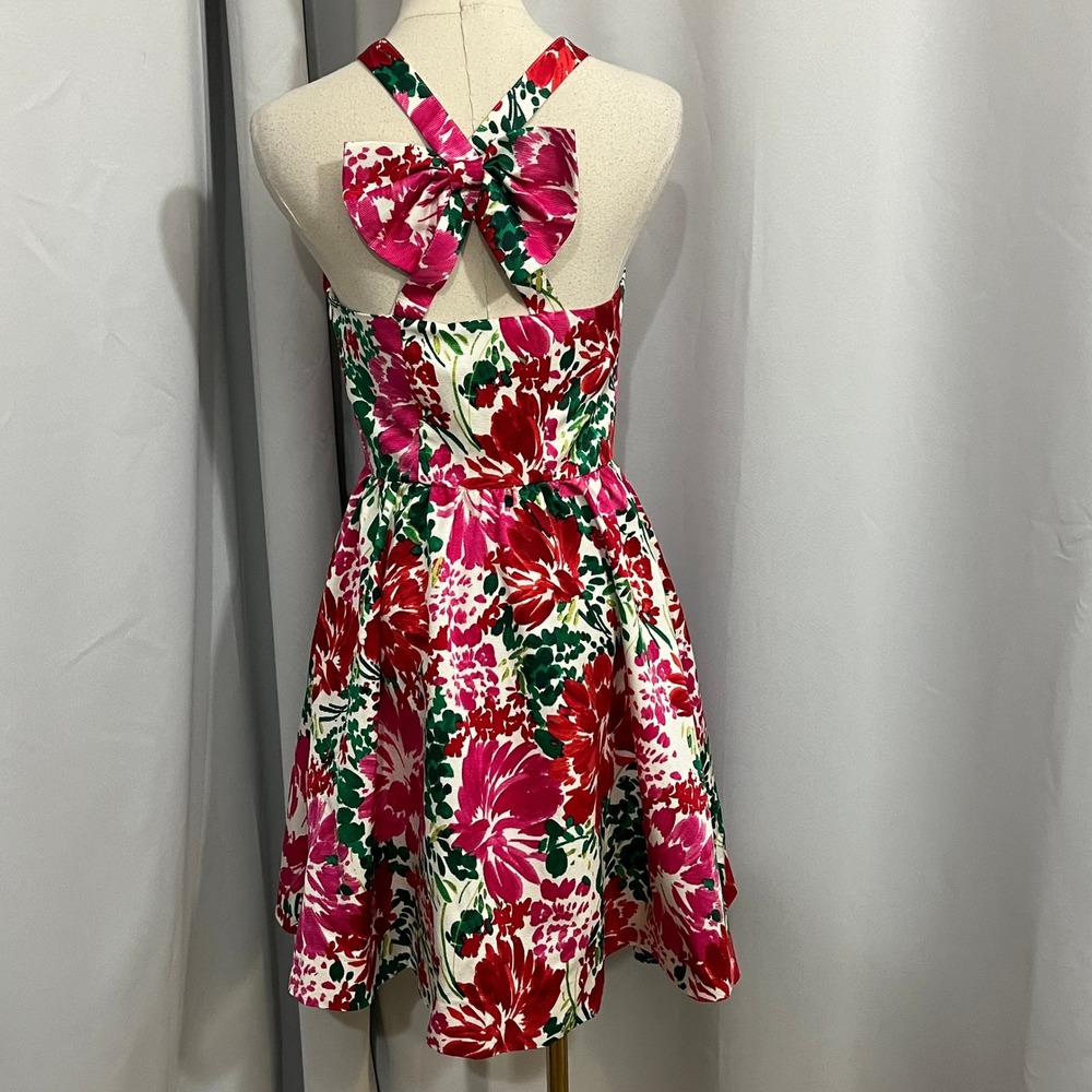 NEW Vineyard Vines Fit Flare Mini Dress Sz 6 Floral Open Back Bow Silk Blend - Picture 3 of 15